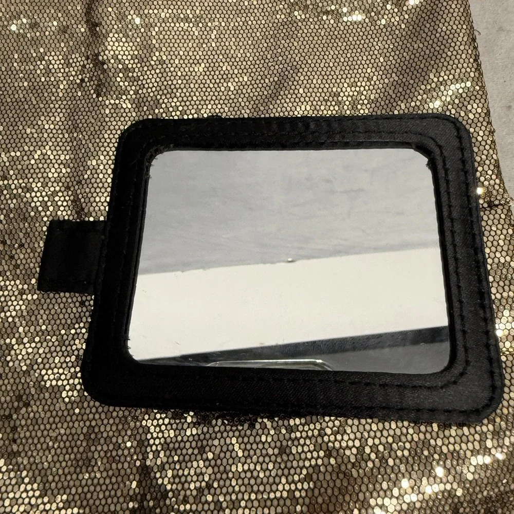 Victoria's Secret Sequin Makeup Cosmetic Bag Zipper Pouch Gold Mirror NWT